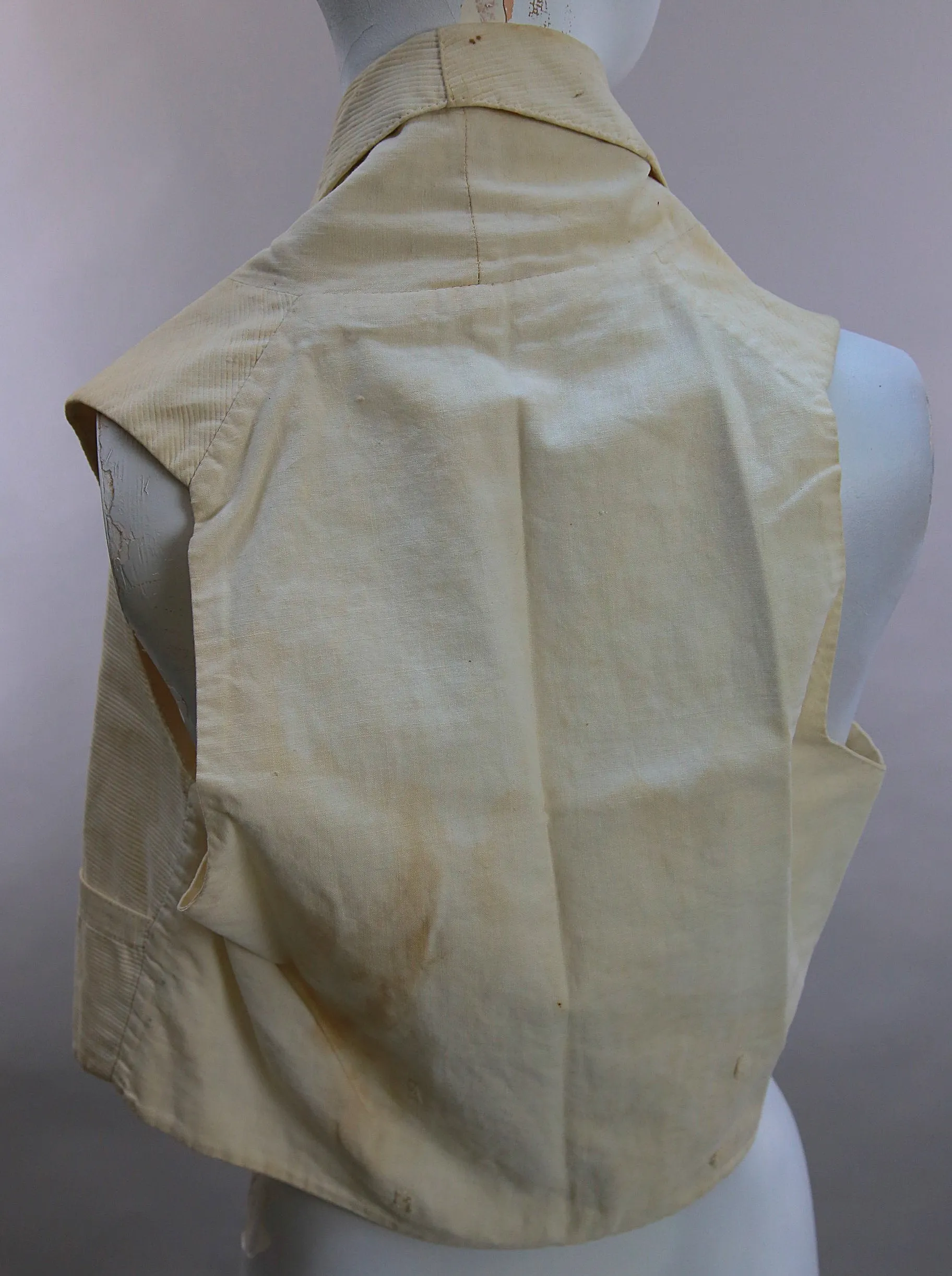 Early 19C Antique mens waistcoat C 1820 white ribbed cotton XS