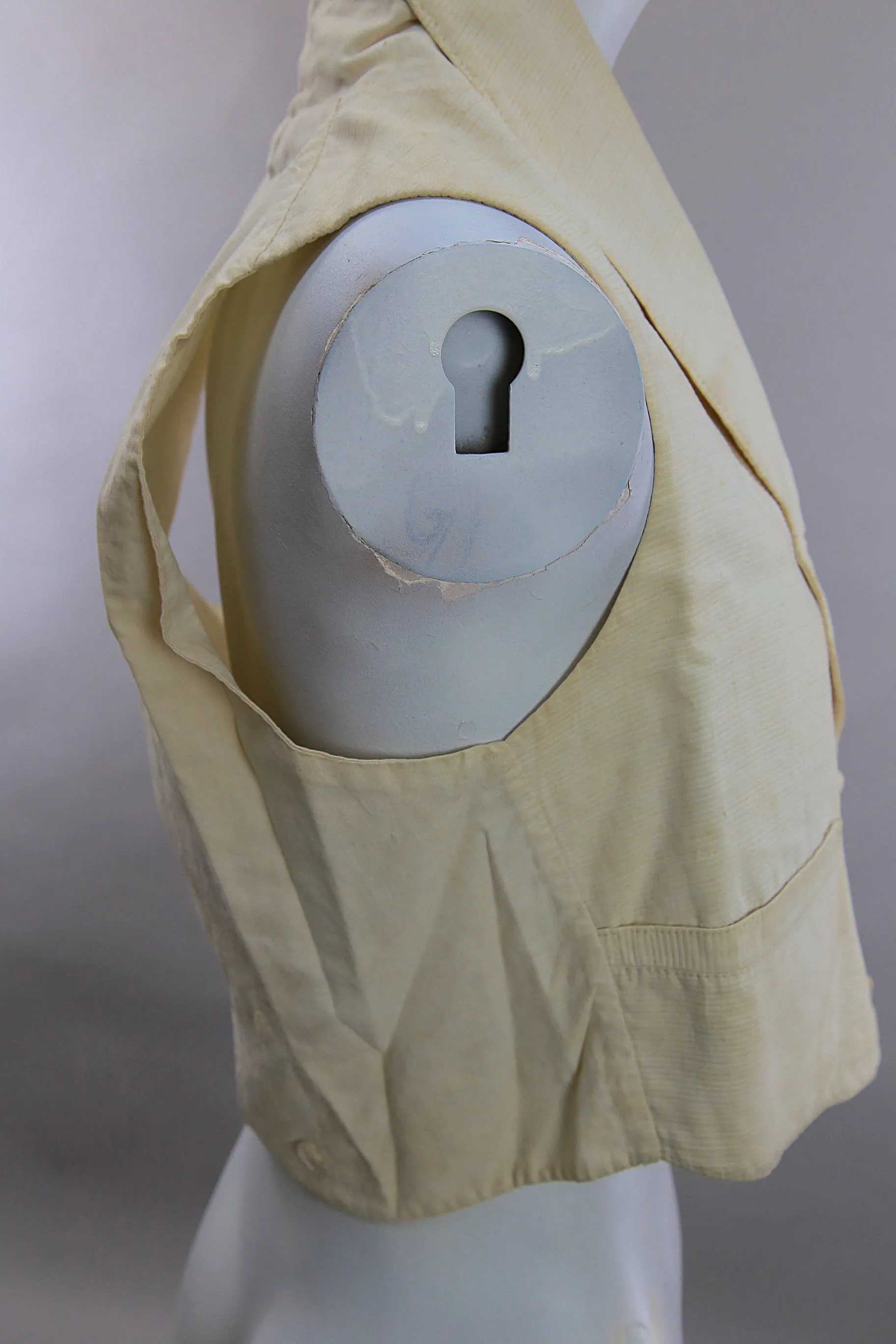 Early 19C Antique mens waistcoat C 1820 white ribbed cotton XS