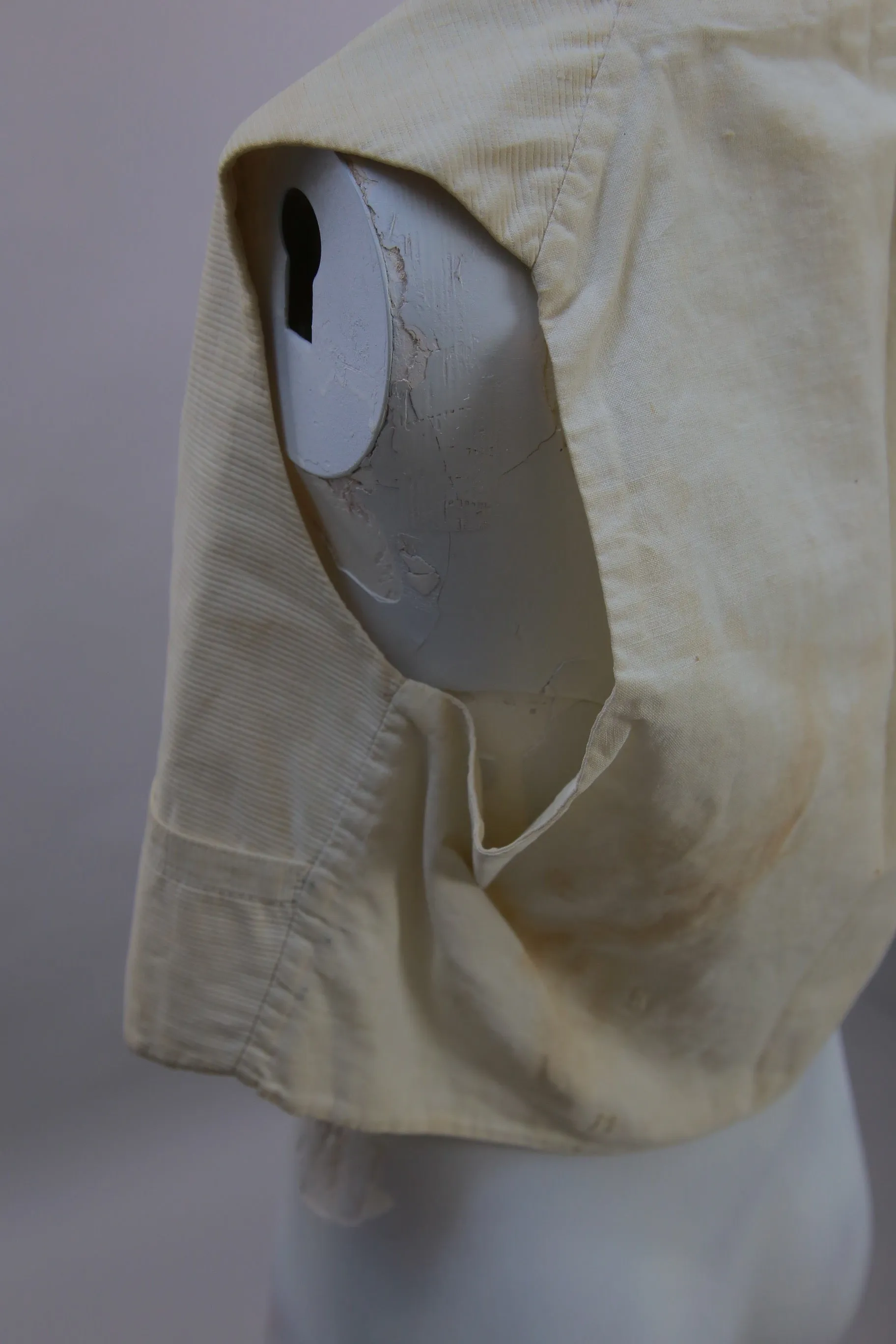 Early 19C Antique mens waistcoat C 1820 white ribbed cotton XS