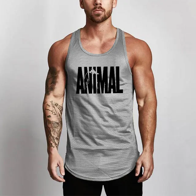 Fitness Men Shirt Slim Fit Vests Mesh Singlets Muscle Tops