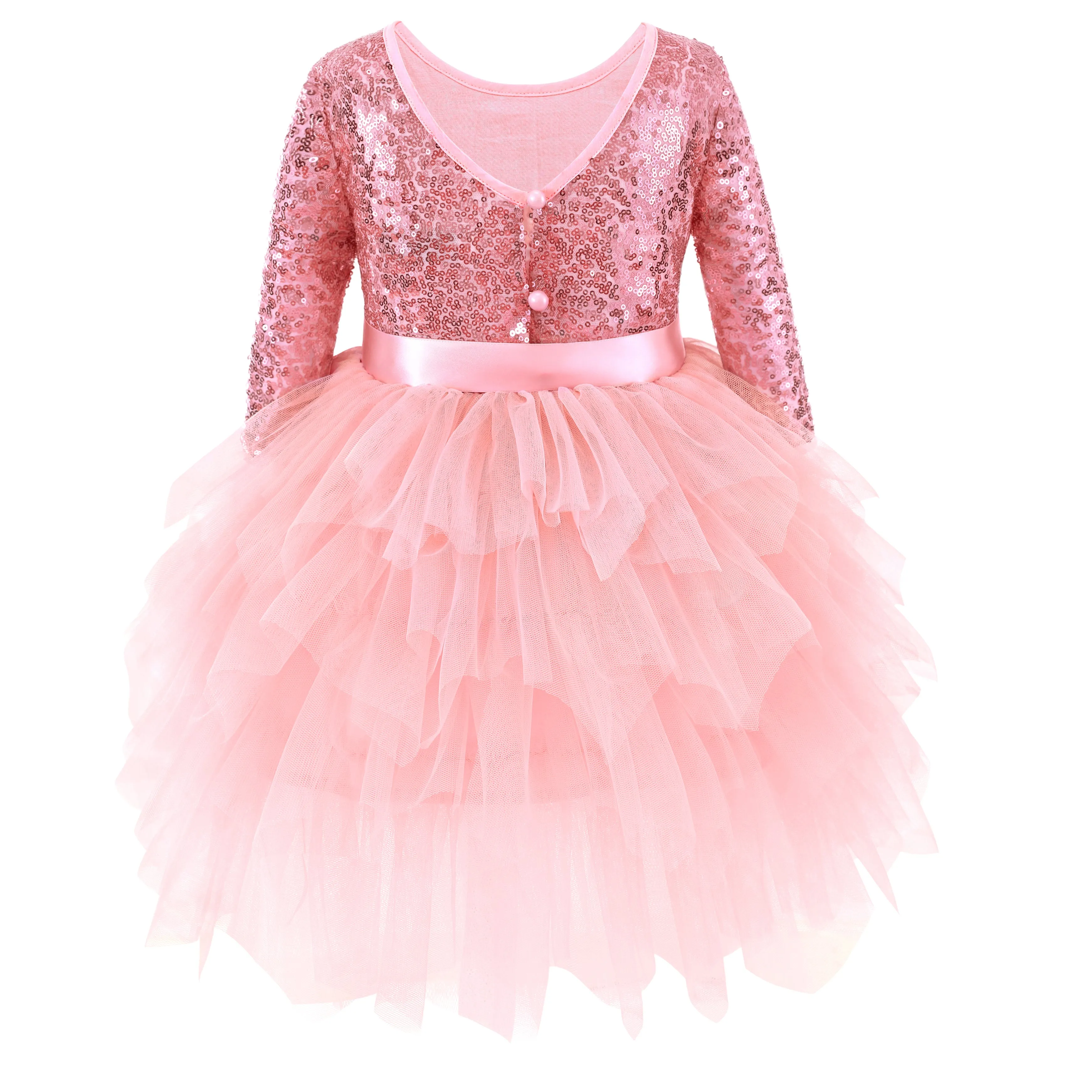 Flofallzique Sequin Girls Dress Long Sleeves Mesh Tulle Birthday Party Sparkle Glitter Dress