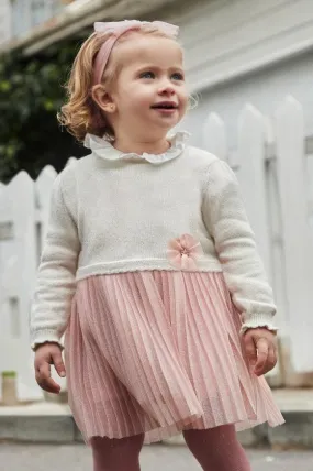 girls pleat tulle & knit dress