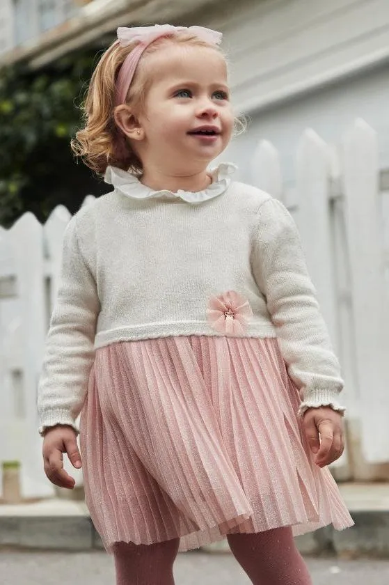 girls pleat tulle & knit dress