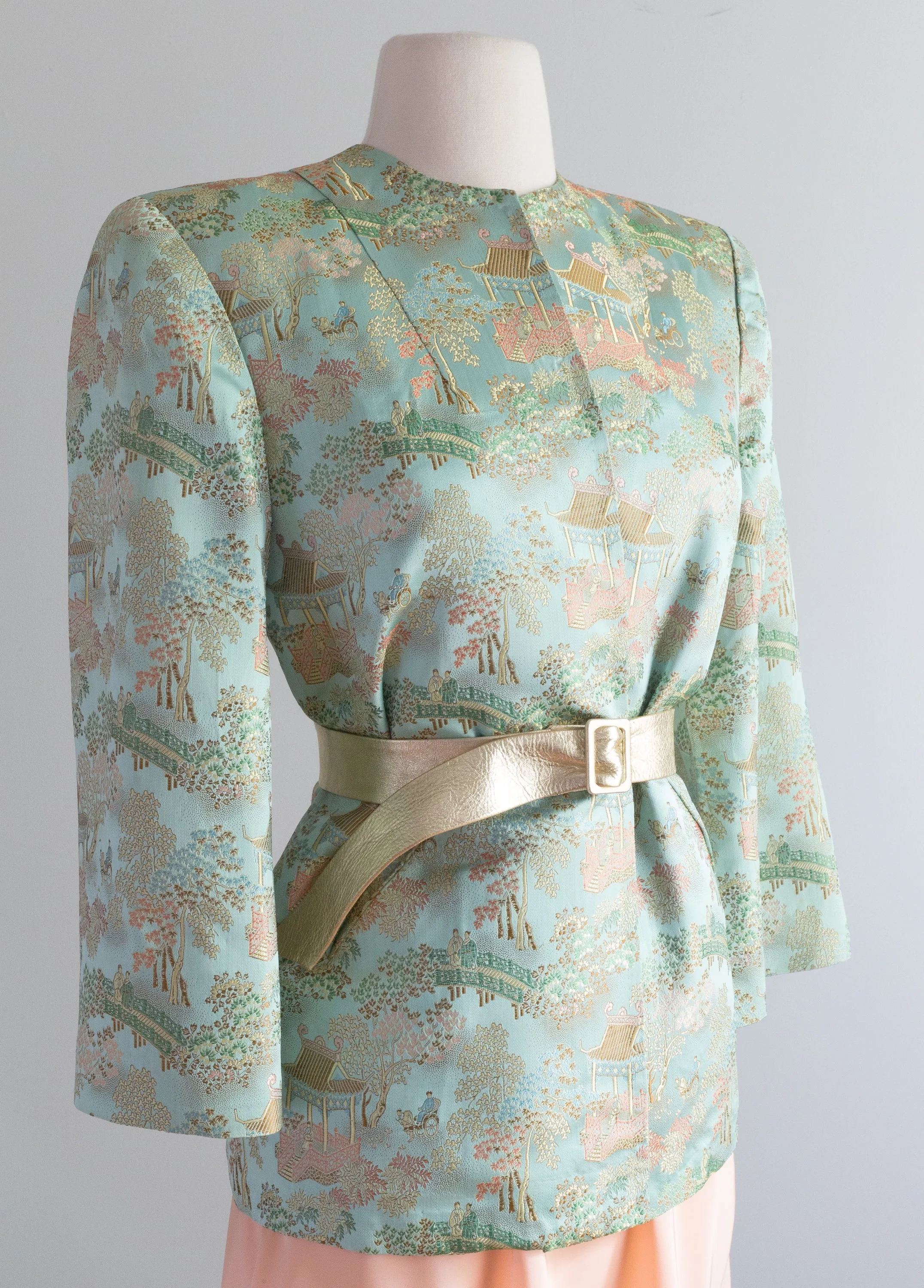 Glamourous 1940's Aqua Silk Chinese Jacket / ML