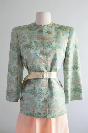 Glamourous 1940's Aqua Silk Chinese Jacket / ML