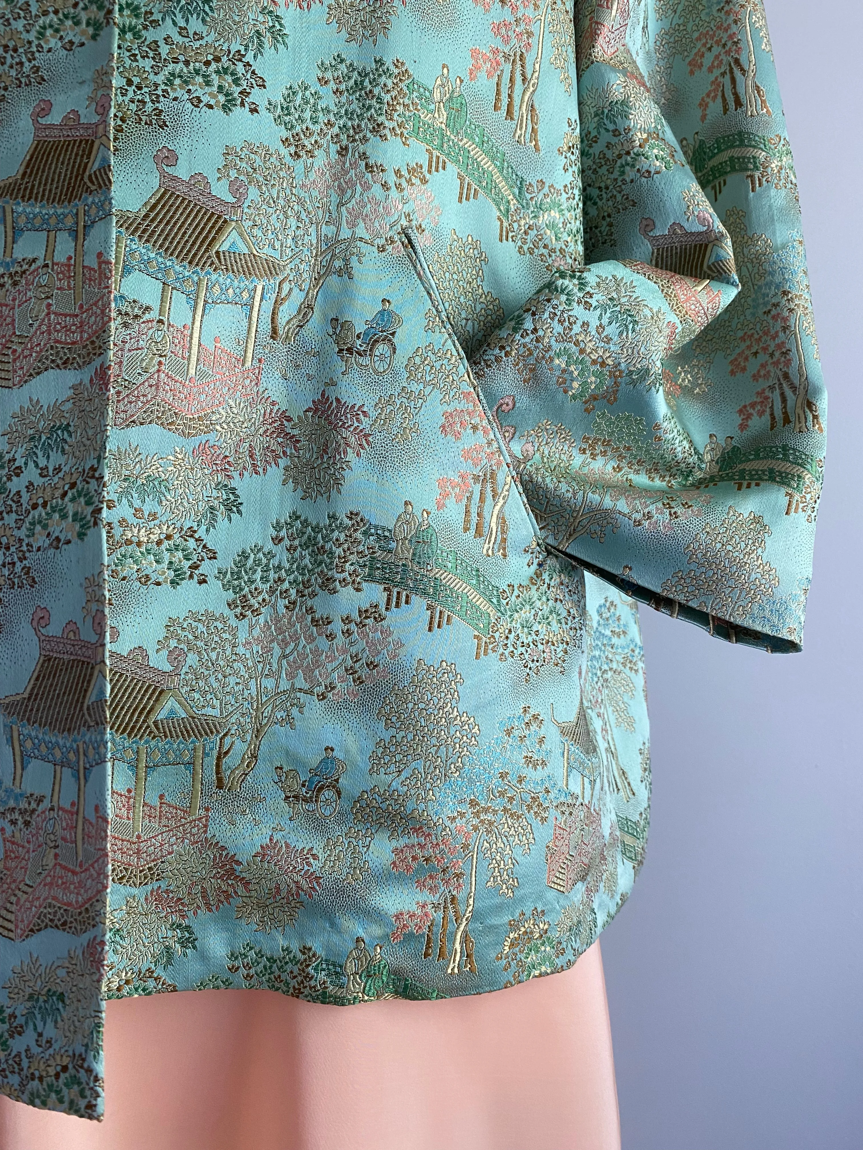 Glamourous 1940's Aqua Silk Chinese Jacket / ML