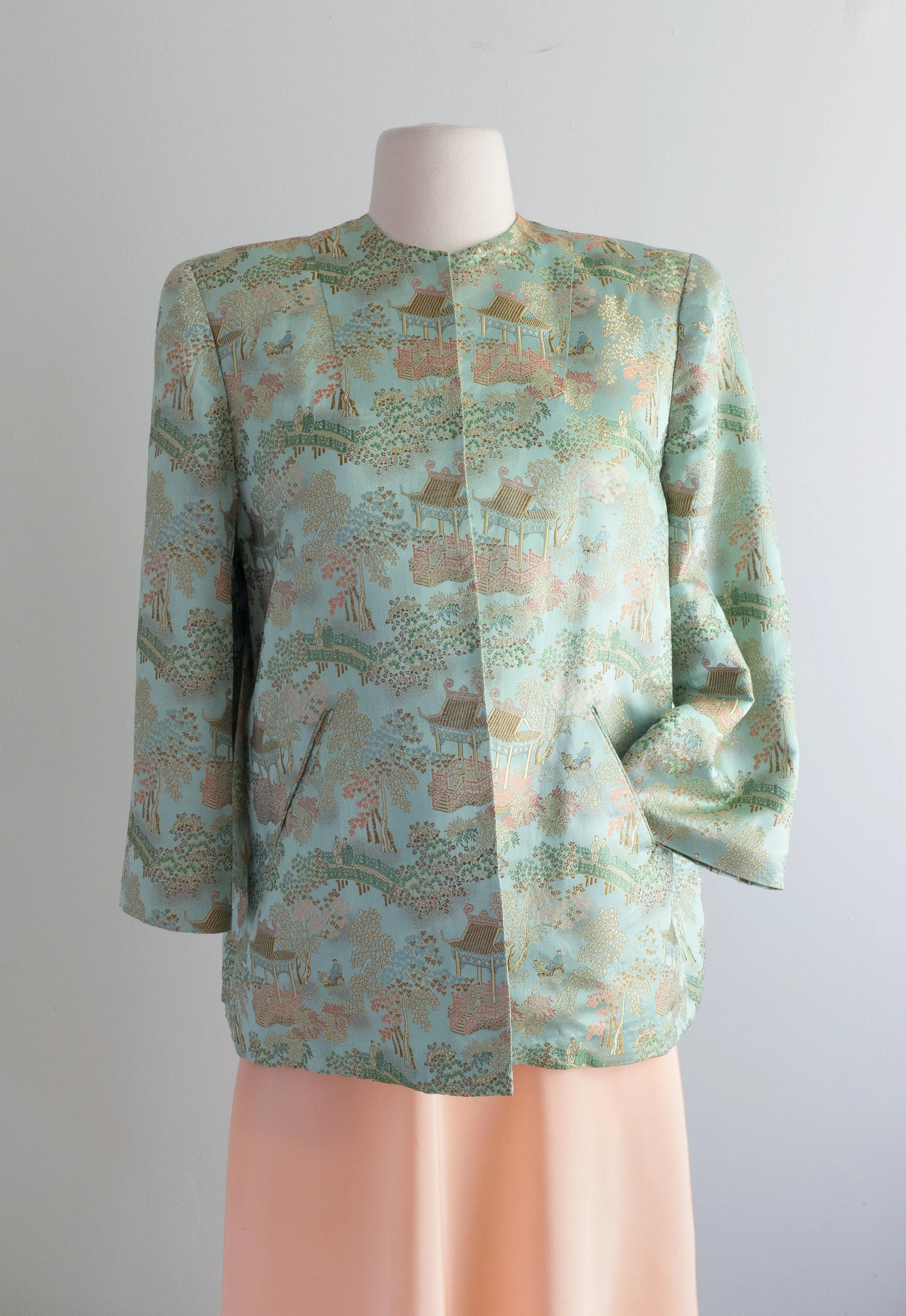 Glamourous 1940's Aqua Silk Chinese Jacket / ML