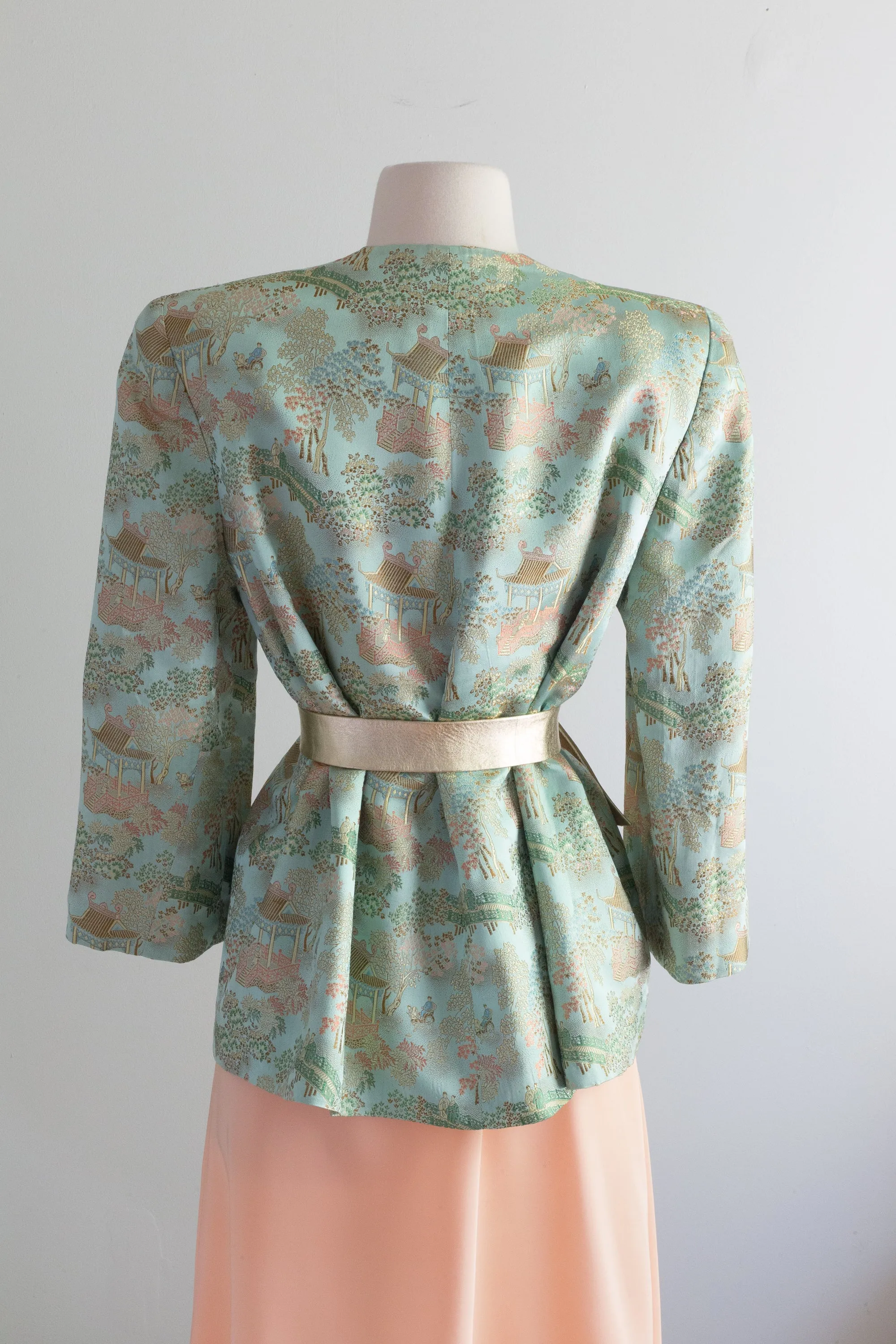 Glamourous 1940's Aqua Silk Chinese Jacket / ML