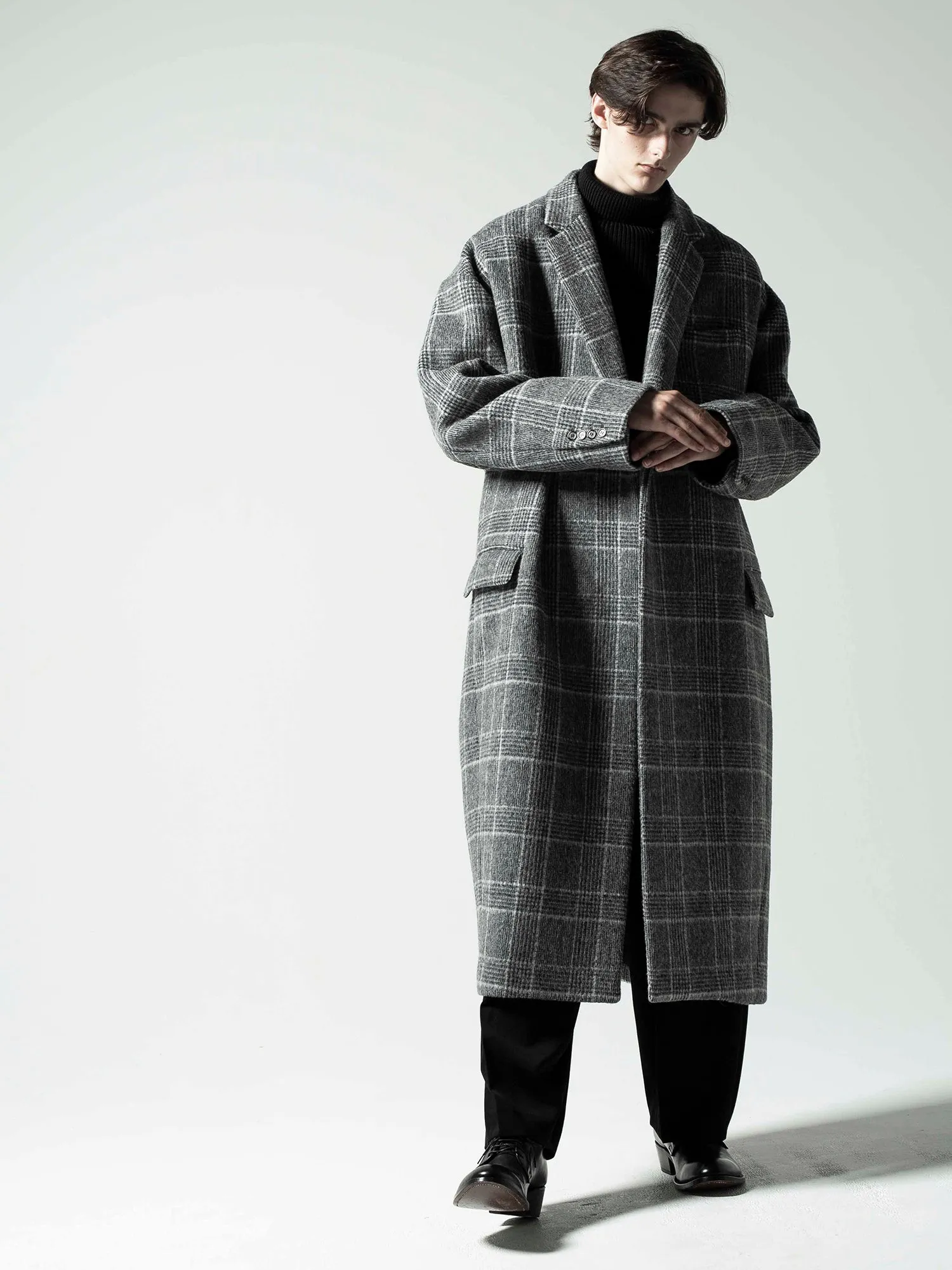 GLEN CHECK WOOL OVERSIZED COCOON CHESTERFIELD COAT [2024A/W]