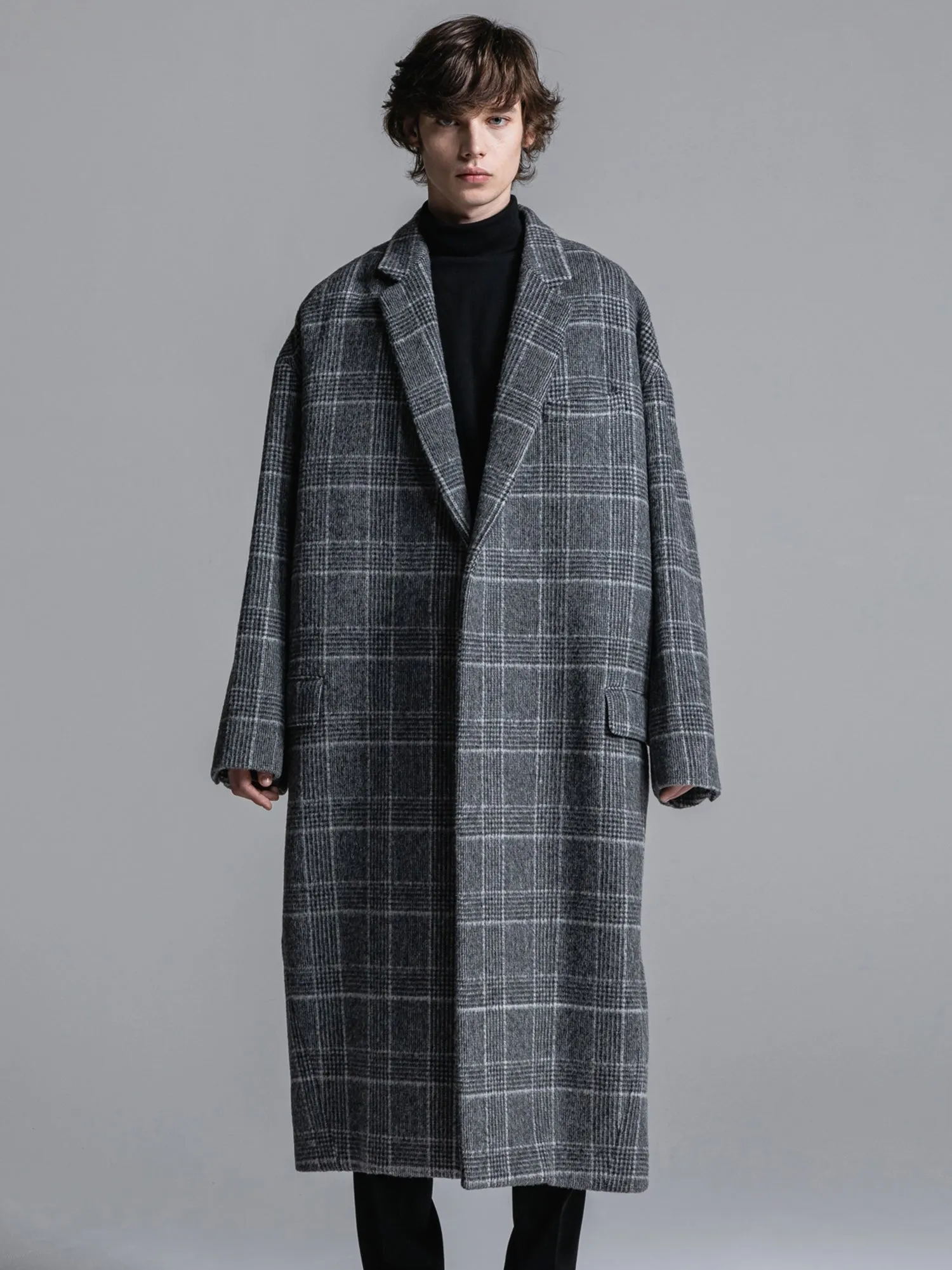 GLEN CHECK WOOL OVERSIZED COCOON CHESTERFIELD COAT [2024A/W]
