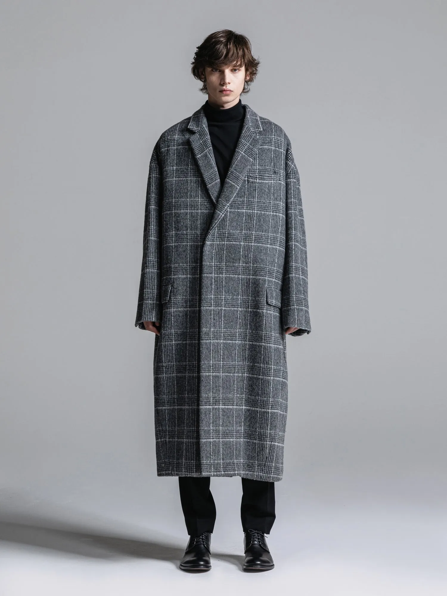 GLEN CHECK WOOL OVERSIZED COCOON CHESTERFIELD COAT [2024A/W]