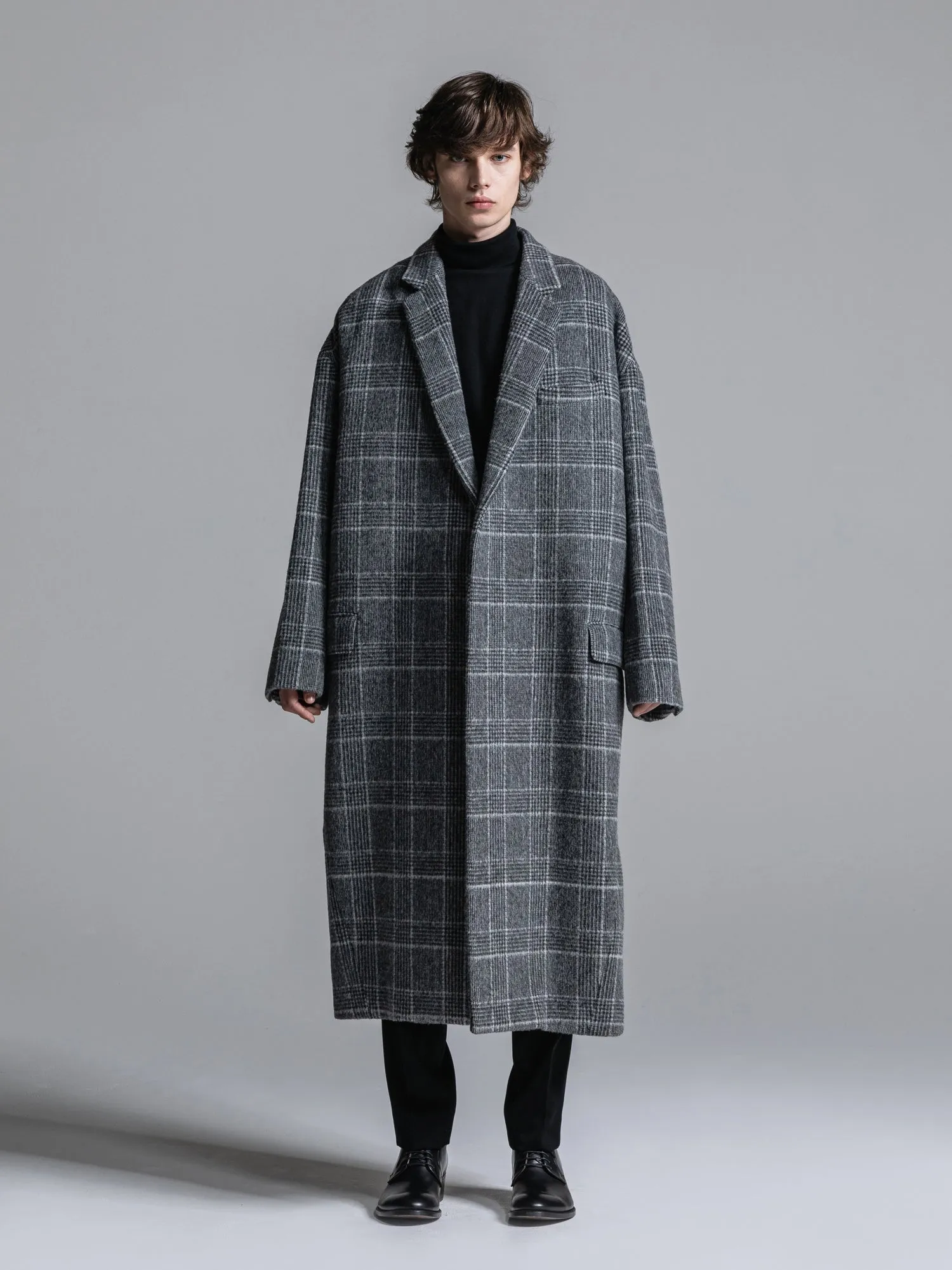 GLEN CHECK WOOL OVERSIZED COCOON CHESTERFIELD COAT [2024A/W]