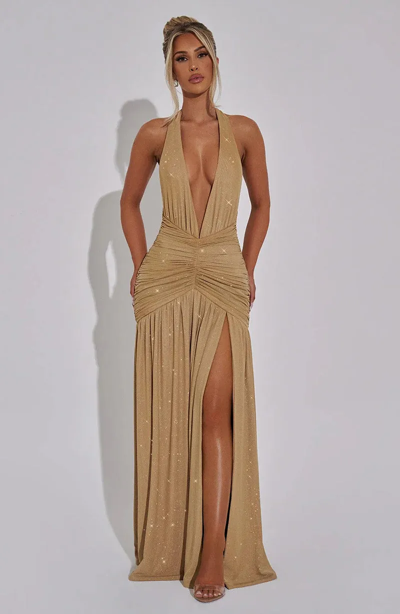 Kathleen Glitter Deep V Neck Sexy Maxi Dress