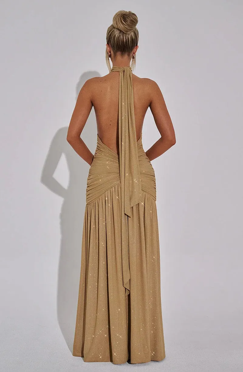 Kathleen Glitter Deep V Neck Sexy Maxi Dress