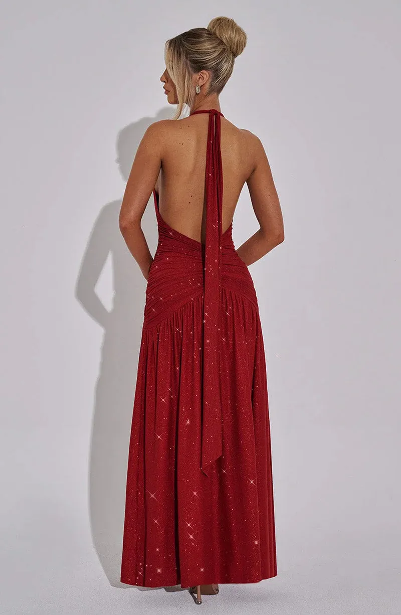 Kathleen Glitter Deep V Neck Sexy Maxi Dress