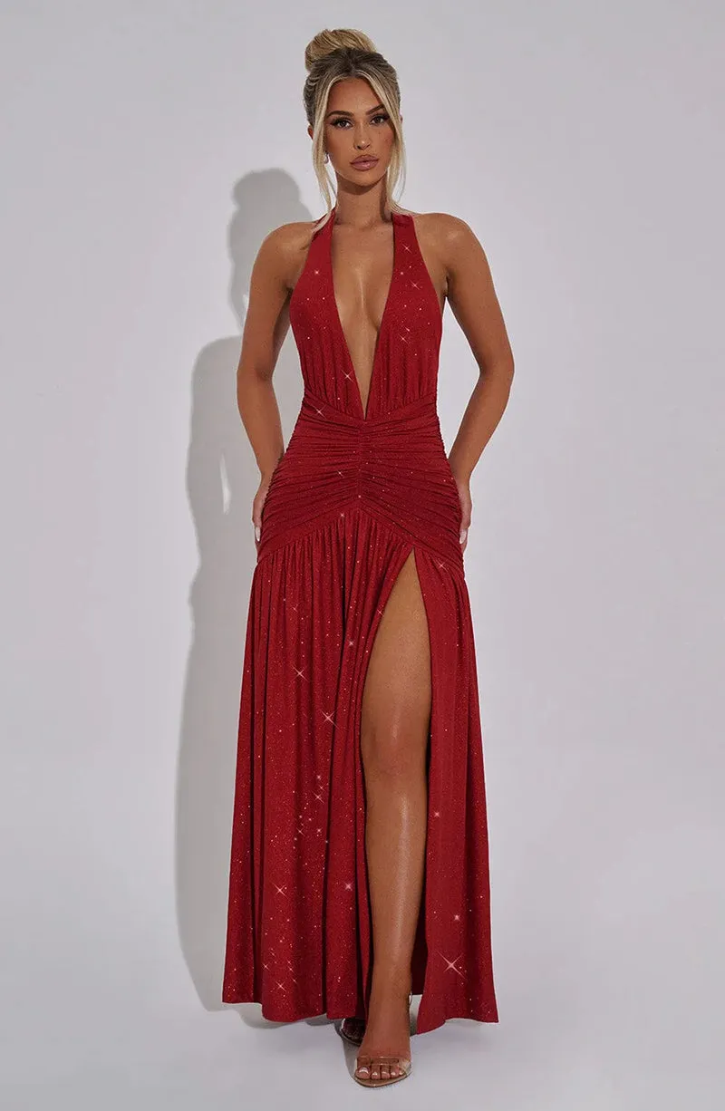 Kathleen Glitter Deep V Neck Sexy Maxi Dress