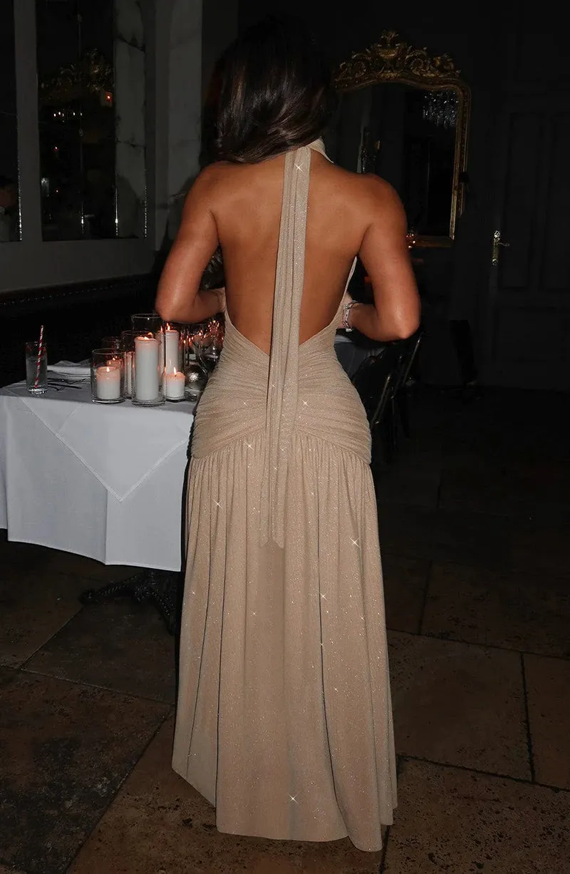 Kathleen Glitter Deep V Neck Sexy Maxi Dress