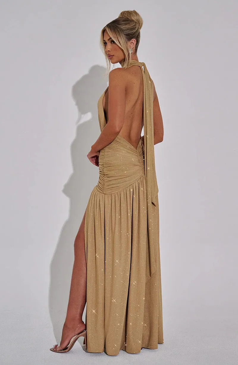 Kathleen Glitter Deep V Neck Sexy Maxi Dress