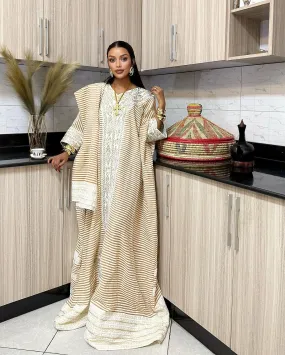 Light Beige Ethiopian Traditional Dress: Simple Yet Beautiful Eritrean Clothing for Church and Cultural Celebrations Habesha Kemis