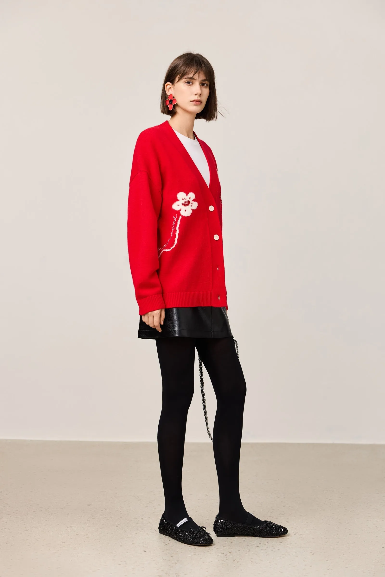 LILY New Year Snake Zodiac Red V-Neck Cardigan