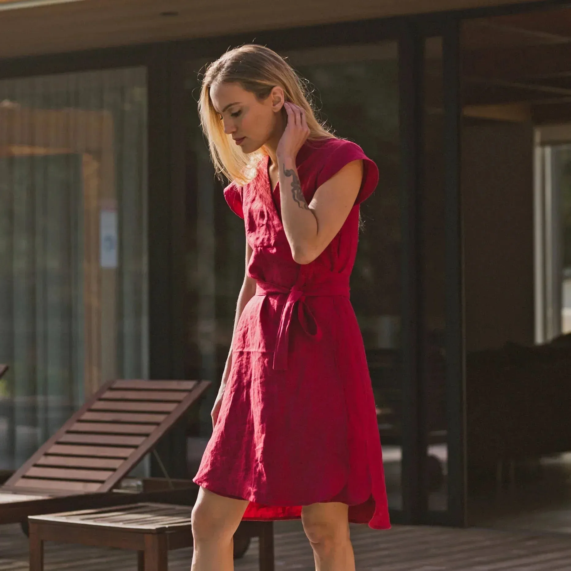 Linen wrap dress red brick - Máia