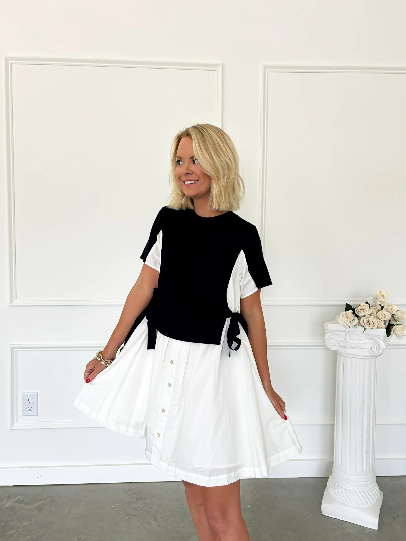 Little Bit Dramatic Navy Combination Dress FINAL SALE