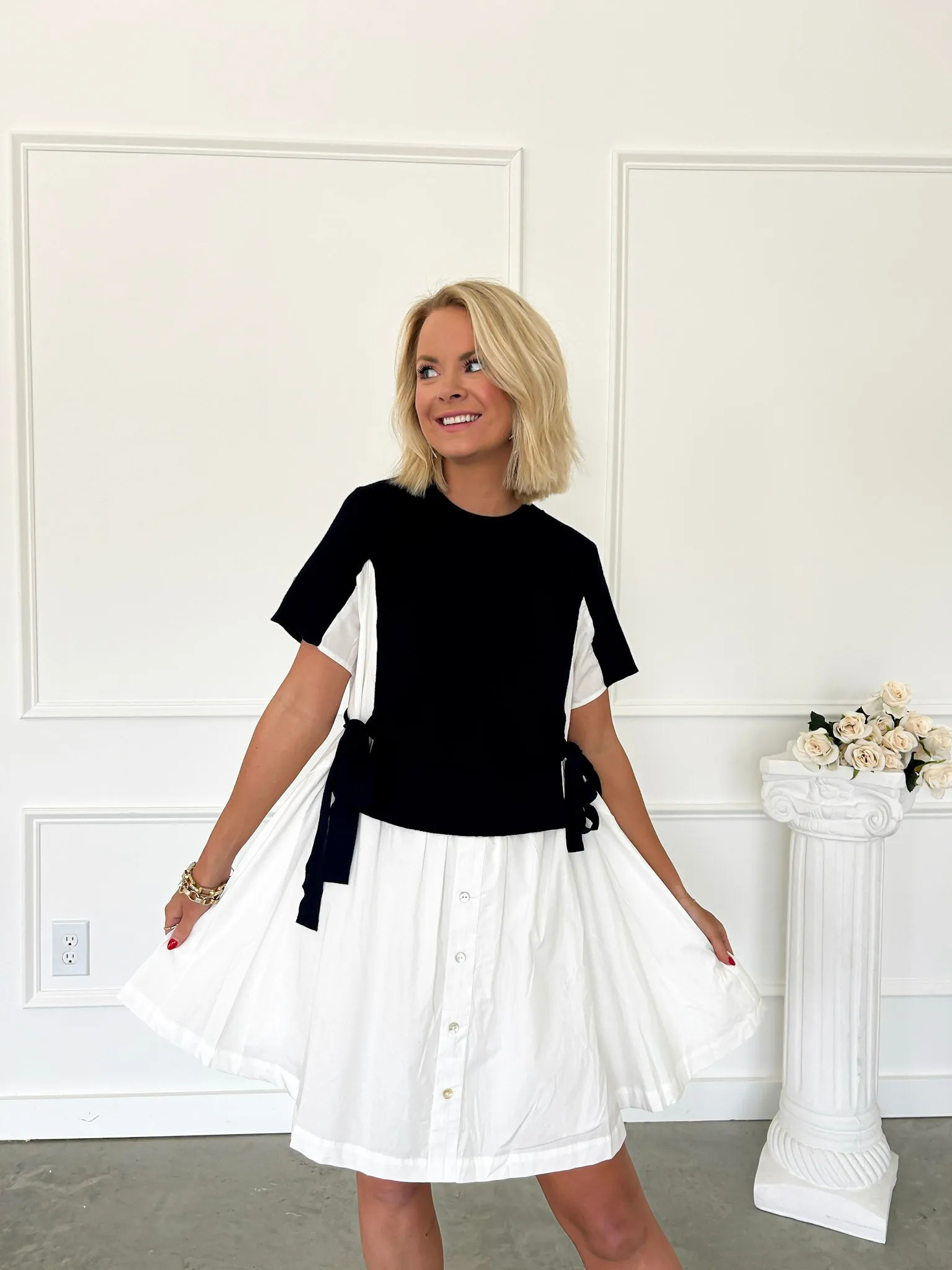 Little Bit Dramatic Navy Combination Dress FINAL SALE
