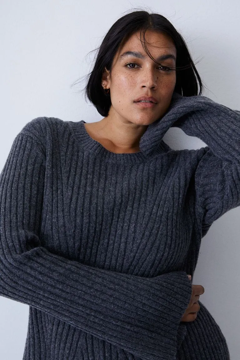 Long Sleeve Ribbed Knit Mini Dress