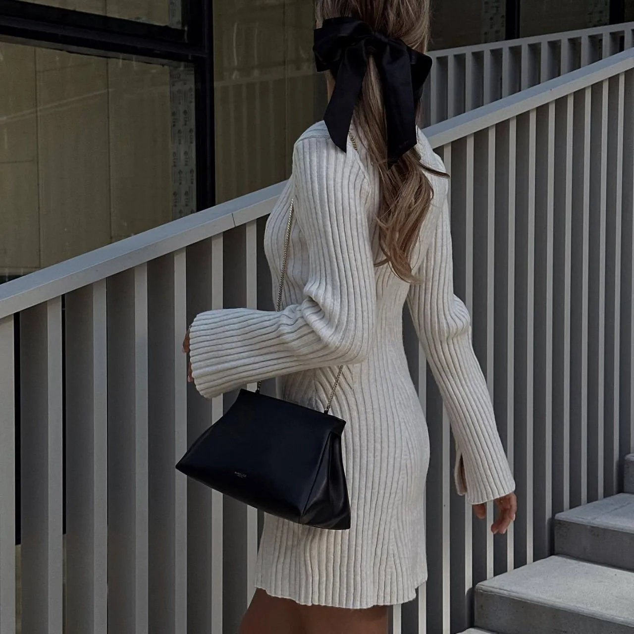 Long Sleeve Ribbed Knit Mini Dress