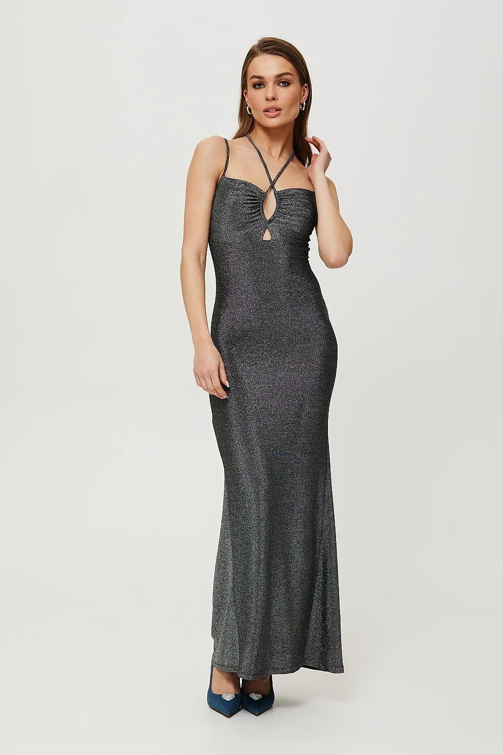 Long unique knit fabric evening dress