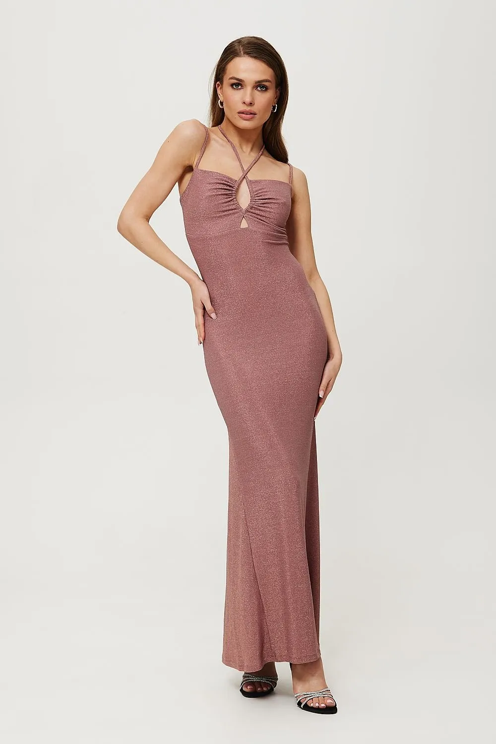 Long unique knit fabric evening dress