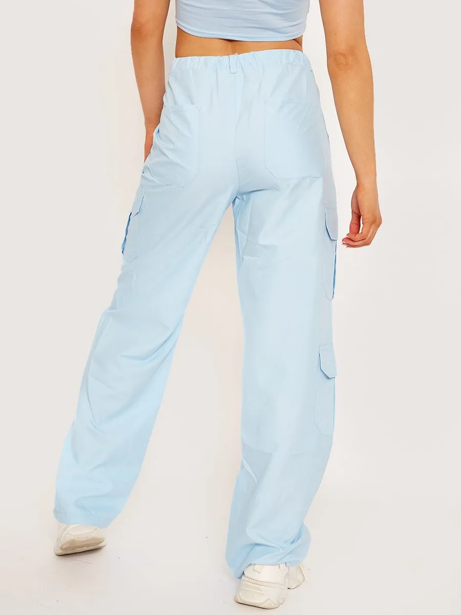 Loren Wide Leg Cargo Trousers In Blue