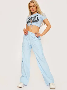 Loren Wide Leg Cargo Trousers In Blue