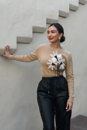 Madeline Knit Flower Sweater - Nude