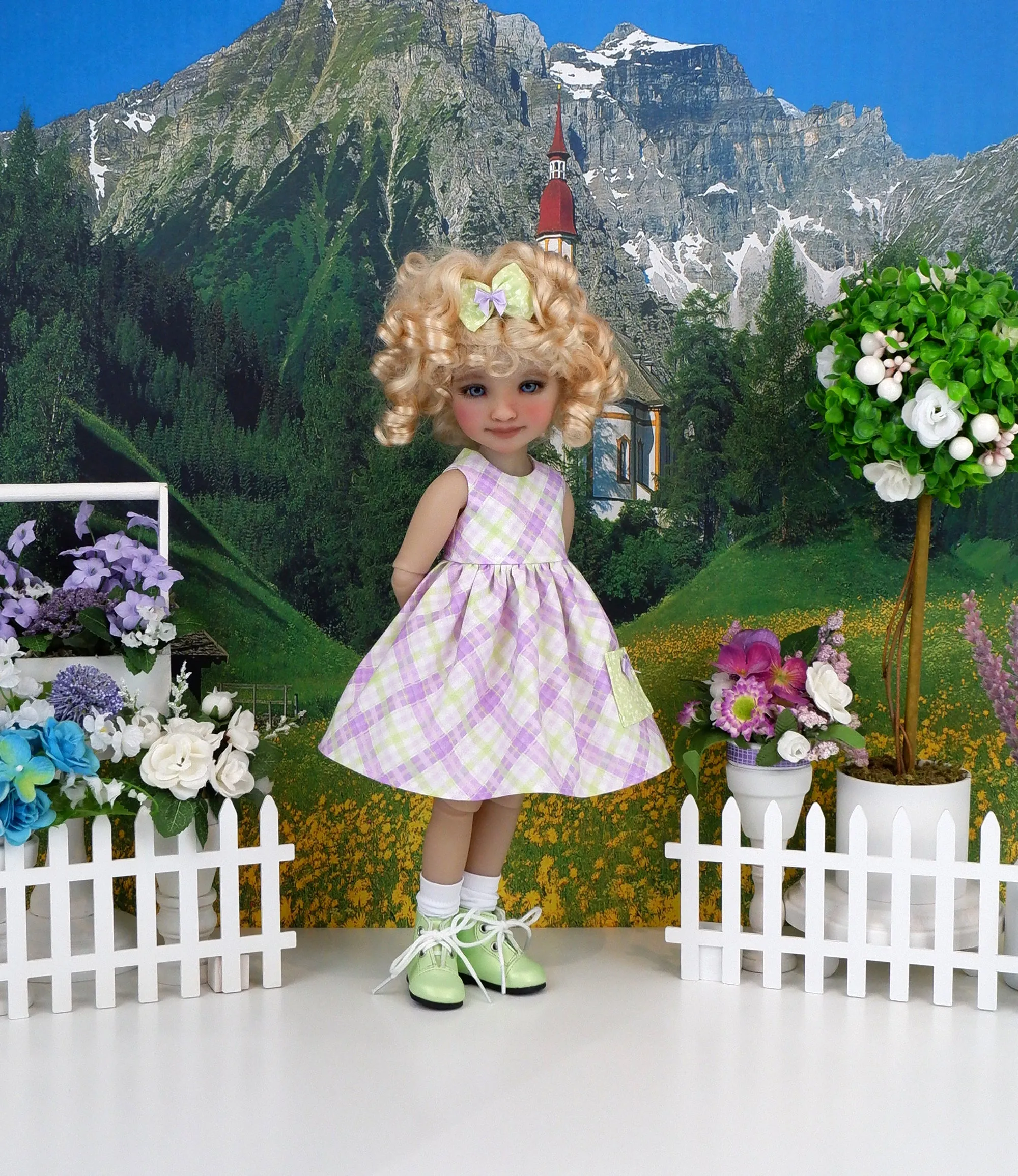 Meadow Plaid - dress with boots for Ruby Red Fashion Friends doll
