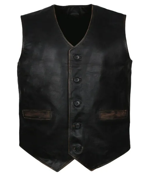 Men's Skull and Crossbones Black Leather Motorcycle Vest