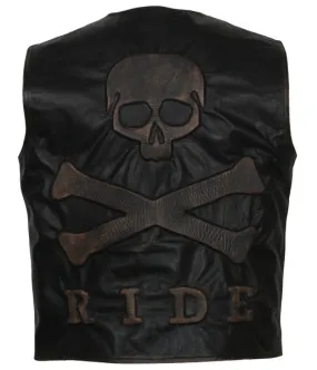 Men's Skull and Crossbones Black Leather Motorcycle Vest