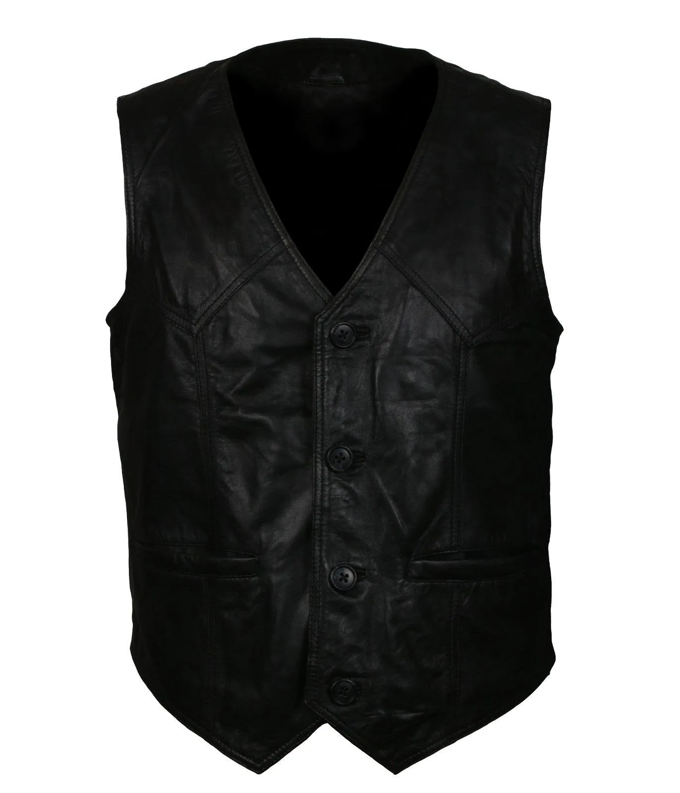 Men's Skull Embroidered Black Motorcycle Genuine Leather Vest