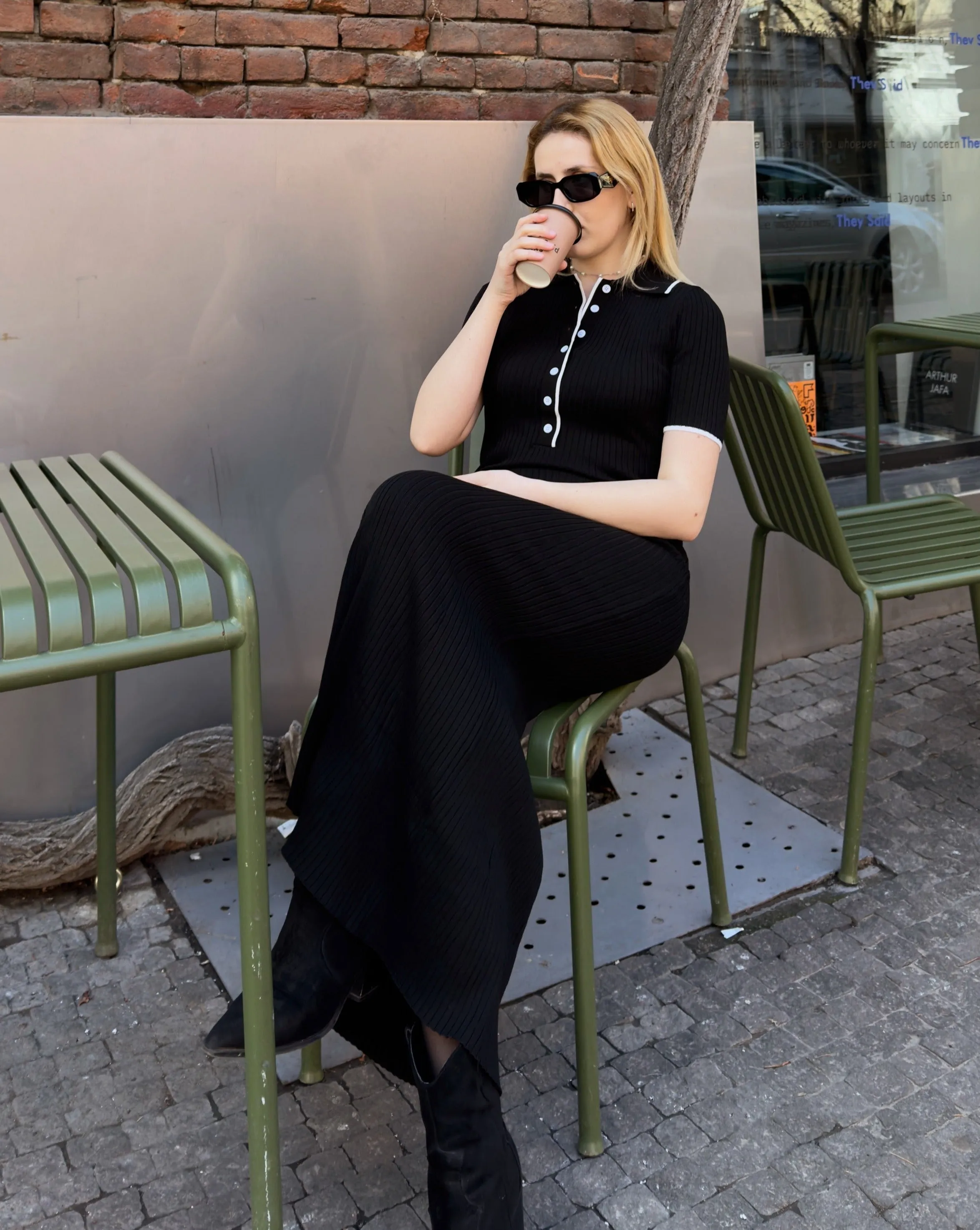 MEROKEETY Button Short Sleeve V Neck Ribbed Knit Maxi Dress