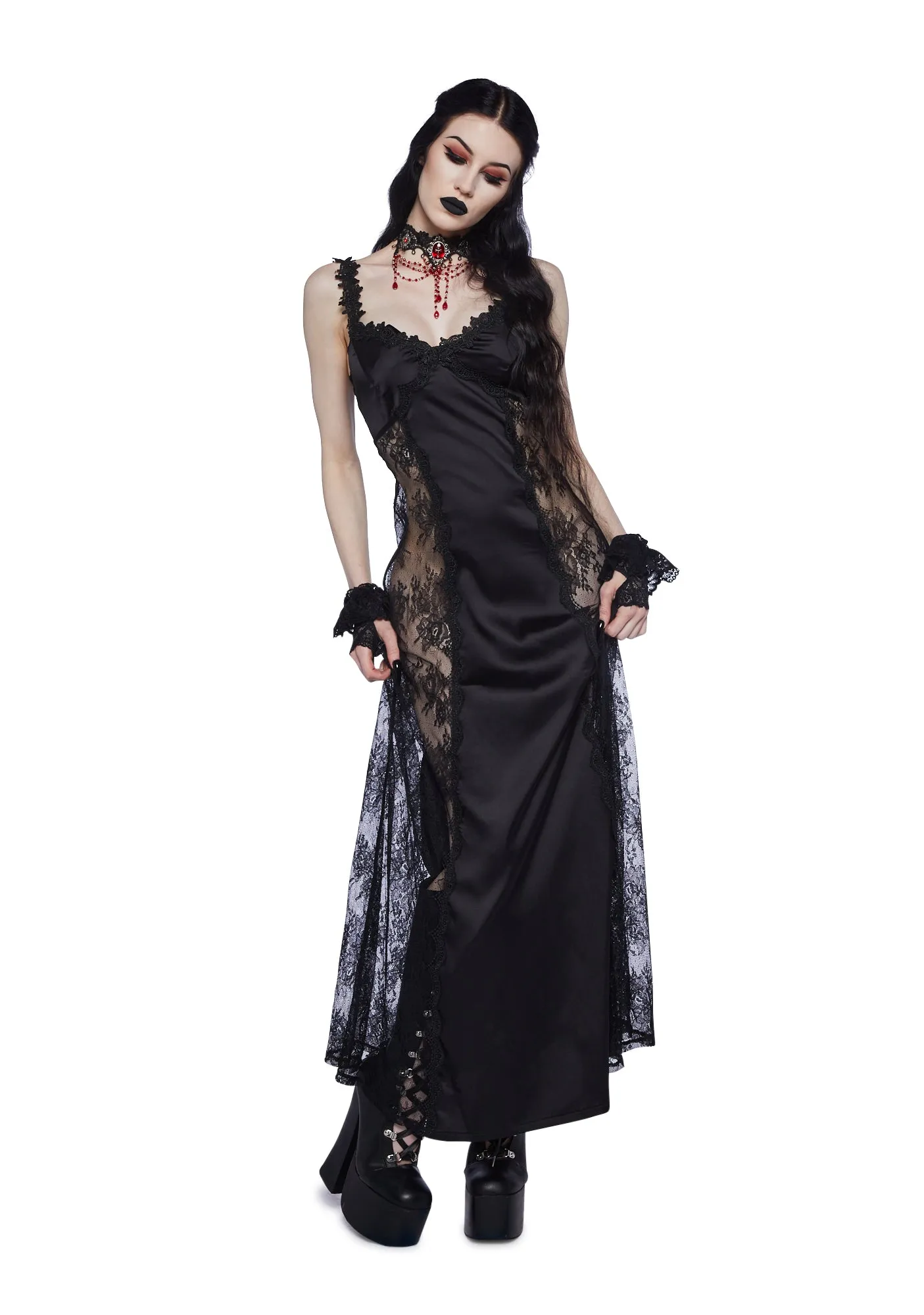 Night Surrender Maxi Slip Dress - Black