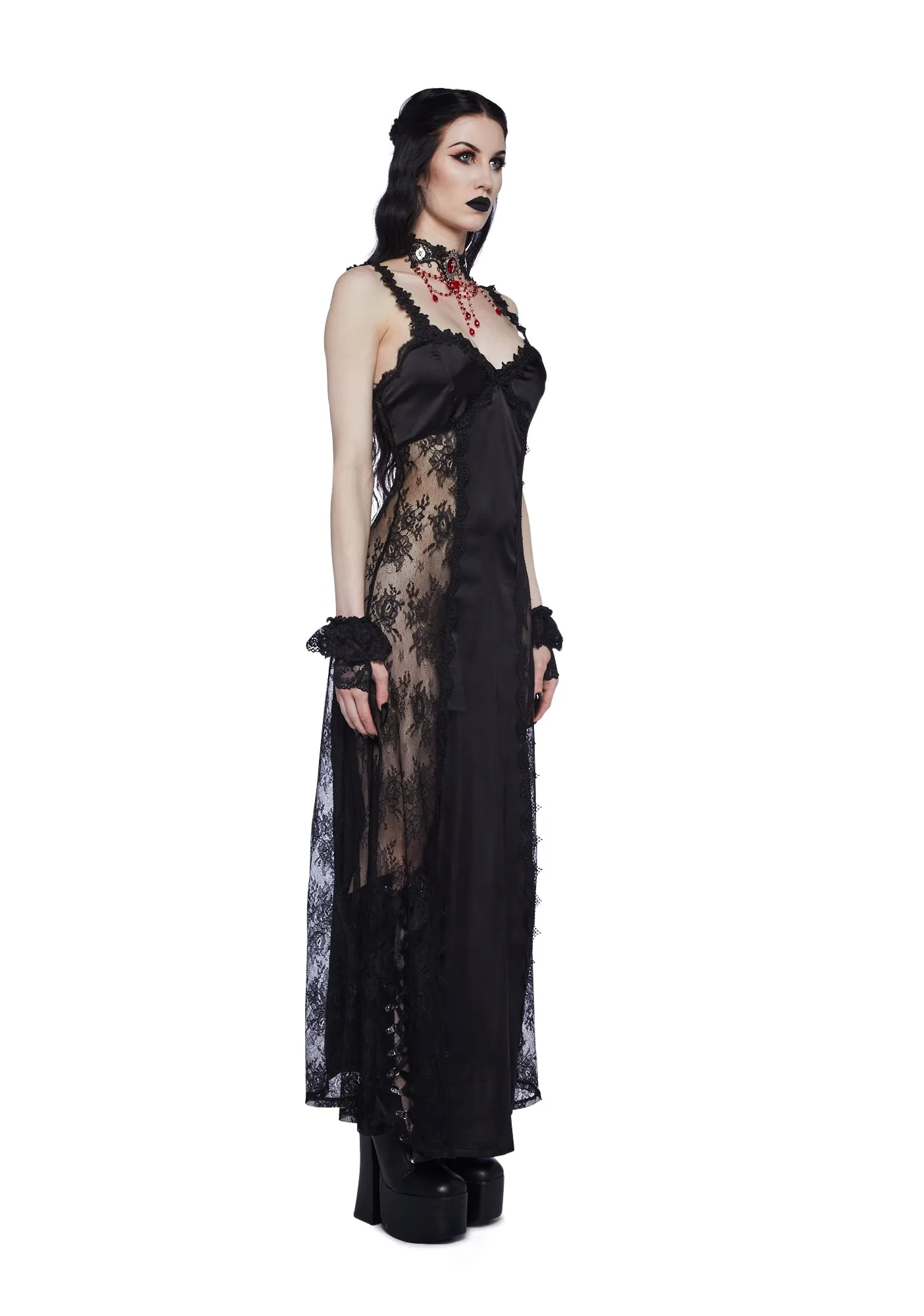 Night Surrender Maxi Slip Dress - Black