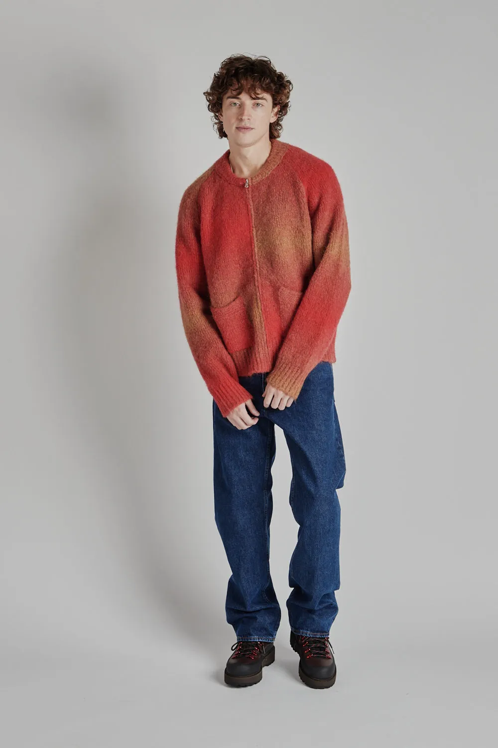Ombre Zip Cardigan - Red