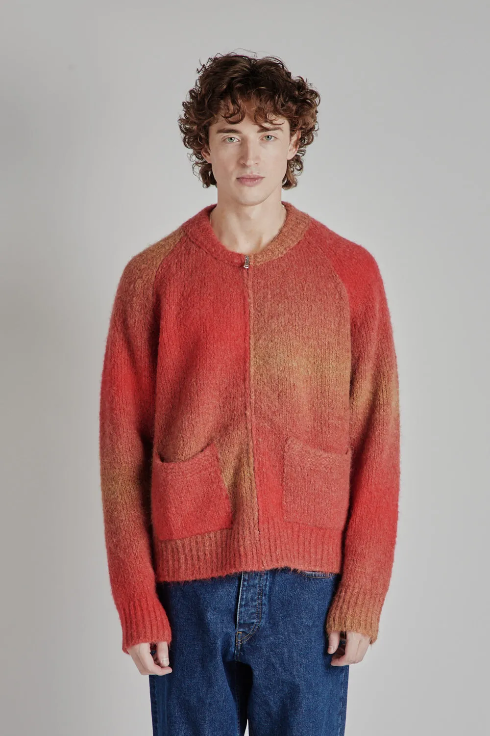 Ombre Zip Cardigan - Red