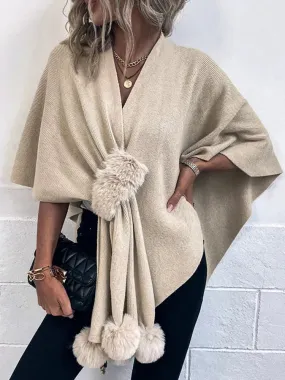 Patchwork Solid Color Shawl Knitted Poncho/Cape