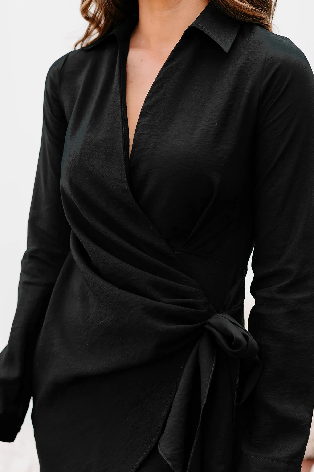 Picture Ready Long Sleeve Wrap Dress (Black)