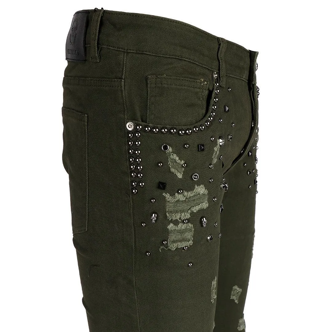 PP Men's Flex Straight Cut Stoned Distressed Jeans- Green