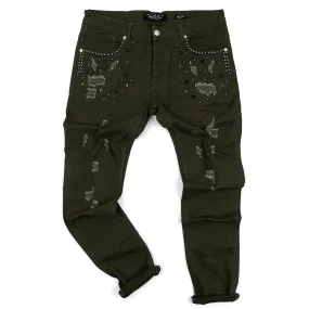 PP Men's Flex Straight Cut Stoned Distressed Jeans- Green