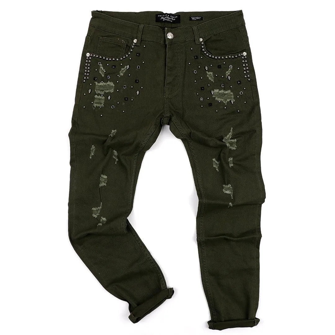 PP Men's Flex Straight Cut Stoned Distressed Jeans- Green