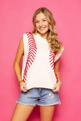 Queen of Sparkles White Baseball Stitch Sweater