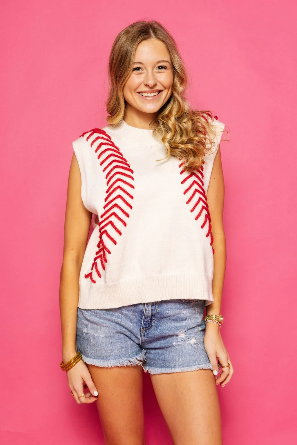Queen of Sparkles White Baseball Stitch Sweater